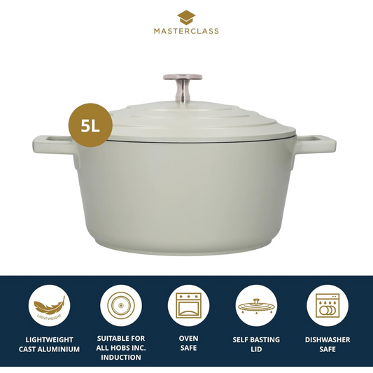 MasterClass 5L Casserole Dish with Lid – 28cm Cast Aluminium, Mint