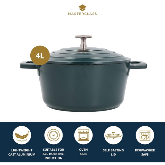 MasterClass 5L Casserole Dish with Lid – 28cm Cast Aluminium, Green