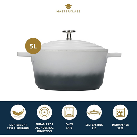 MasterClass 5L Casserole Dish with Lid – 28cm Cast Aluminium, Grey Ombre