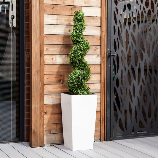 Artificial Buxus Spiral Topiary in Tall White Tapered Planter