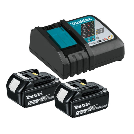 Makita 18V LXT Battery & Charger Kit – Includes 2 x 5.0Ah BL1850B Batteries + DC18RC Charger
