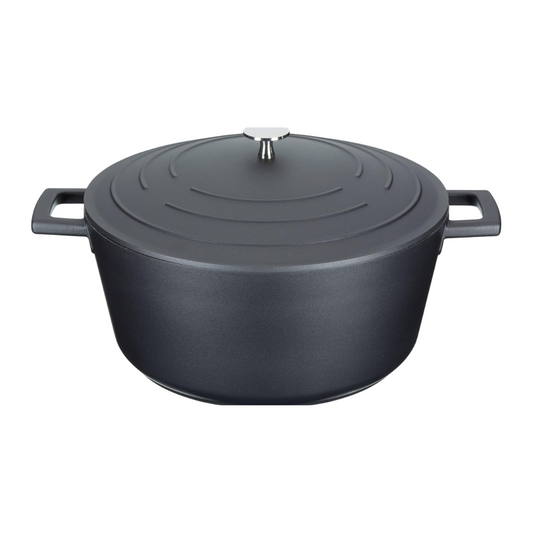 MasterClass 5L Black Casserole Pot with Lid – 28cm Cast Aluminium, Non-Stick, Oven-Safe