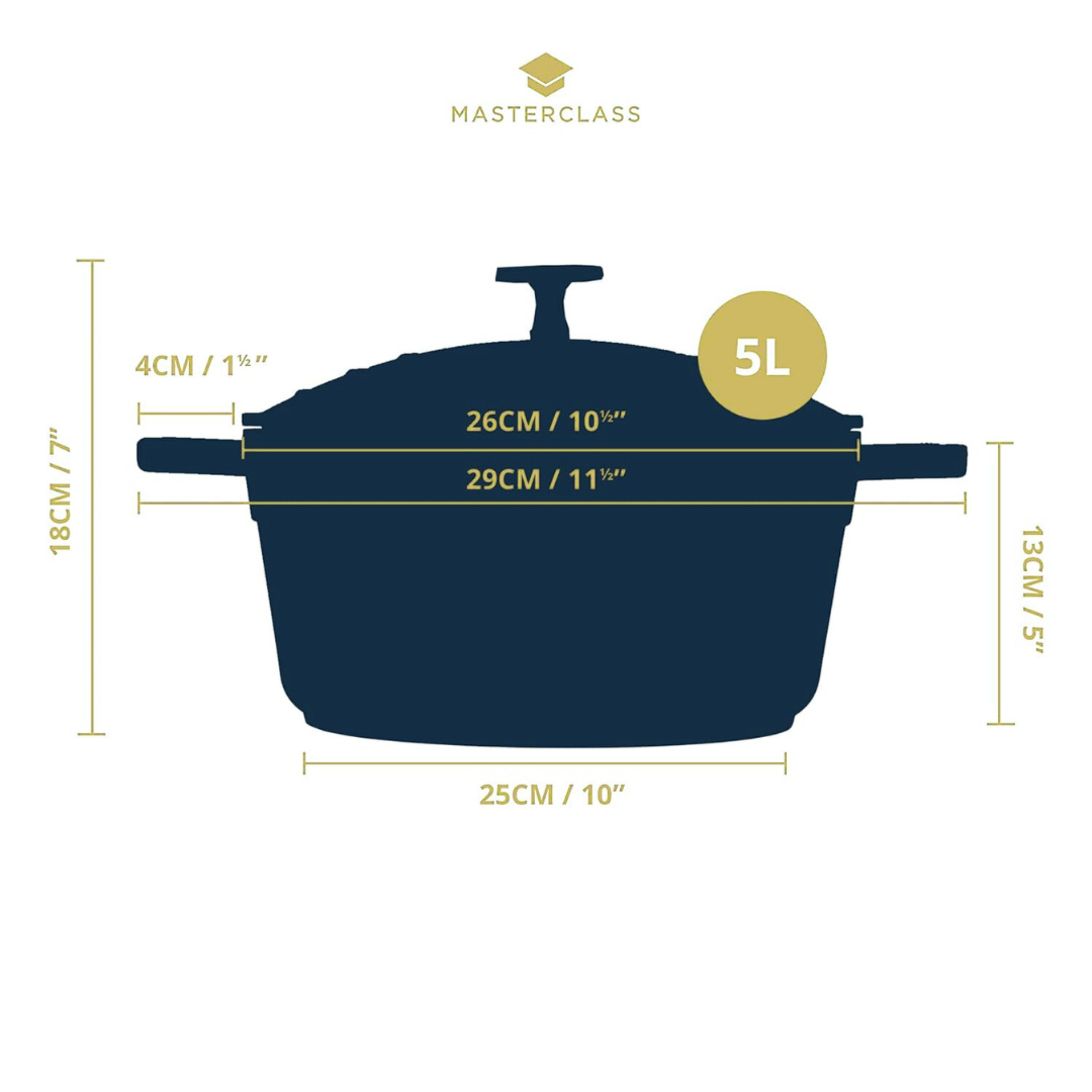 MasterClass 5L Cream Casserole Pot with Lid – 28cm Cast Aluminium, Non-Stick, Oven-Safe