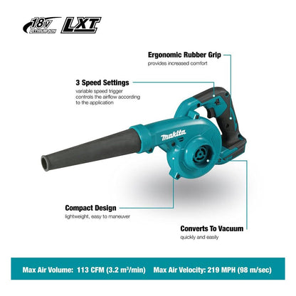 Makita 18V Blower with Dust Collection Bag & Twin 5.0Ah Battery Pack