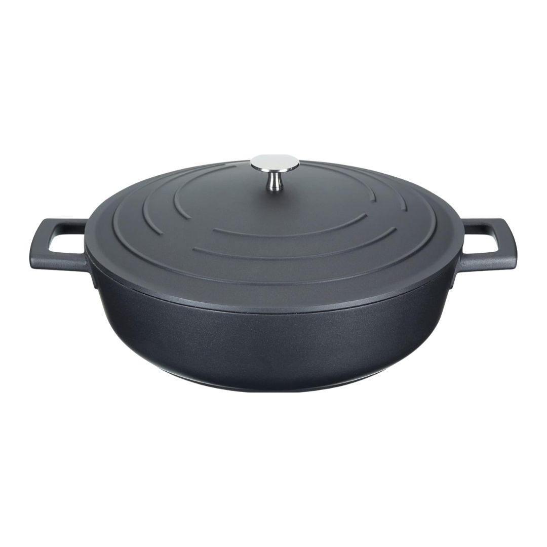 MasterClass 4L Shallow Casserole Dish with Lid – 28cm Lightweight Cast Aluminium, Induction & Oven Safe
