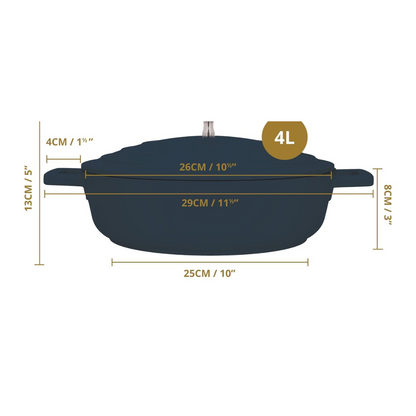 MasterClass 4L Shallow Casserole Dish with Lid – 28cm Lightweight Cast Aluminium, Induction & Oven Safe