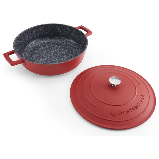 MasterClass 4L Shallow Casserole Dish with Lid – 28cm Lightweight Cast Aluminium, Induction & Oven Safe